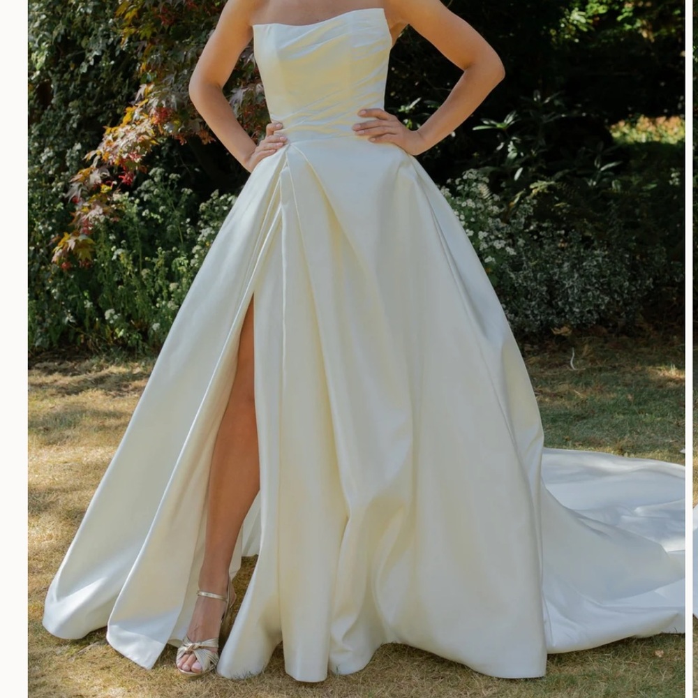 Strapless Satin A-Line Wedding Dress With Slit